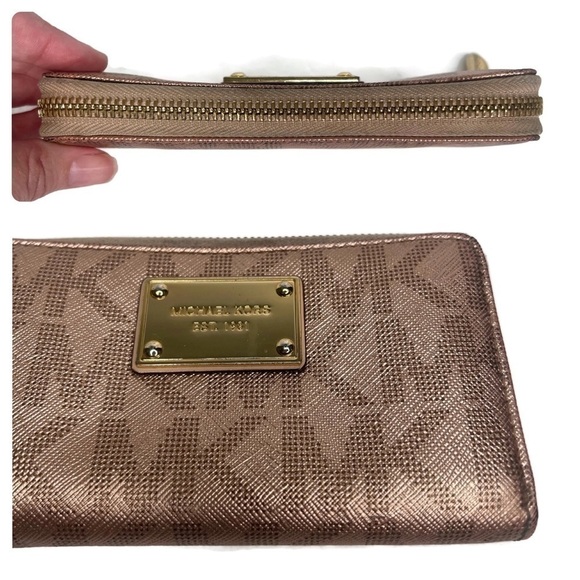 Michael Kors MK Rose Gold Metallic Logo Medium Wallet - Picture 6 of 11